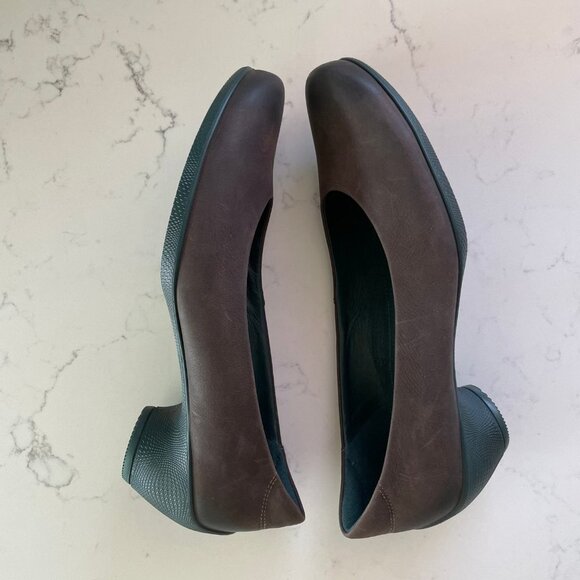 ECCO Shape Sculpted Leather Shoes w Rubber Heels Brown + Teal Green Sz 39 - Picture 7 of 14